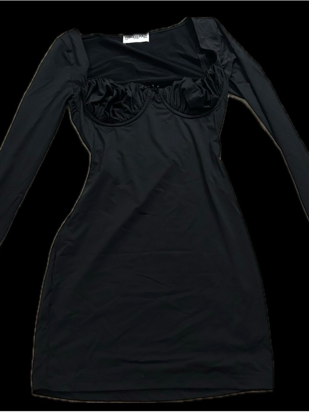 Princess Polly Black Long Sleeve Ruched Bust Mini Dress
